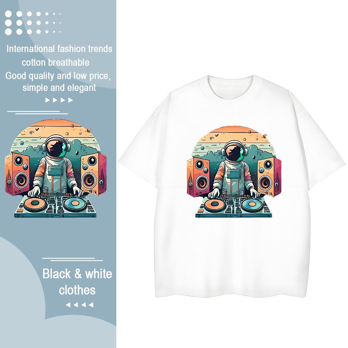 2024 T-Shirts for Women O Neck Short Sleeves 230g Cotton Unisex Tshirts Anime Print spaceman Street Casual Designer Nice Tees