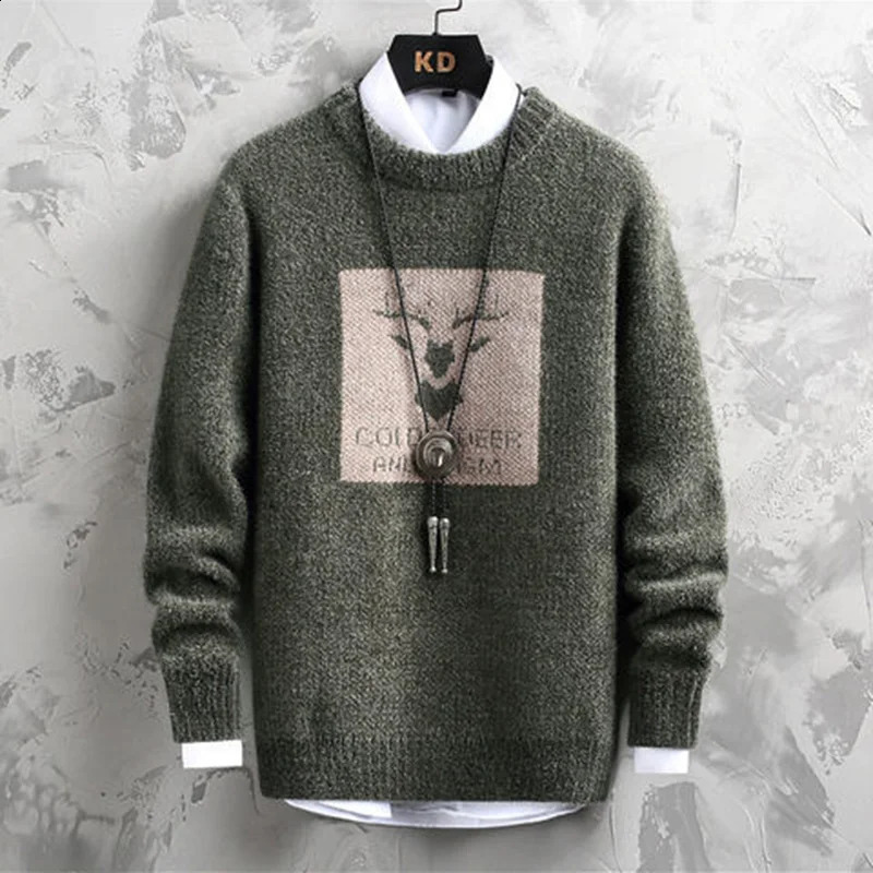 Fashion Knitted Spliced All-match Printed Casual Sweater Men Clothing Autumn Casual Pullovers Loose Korean Tops 240821