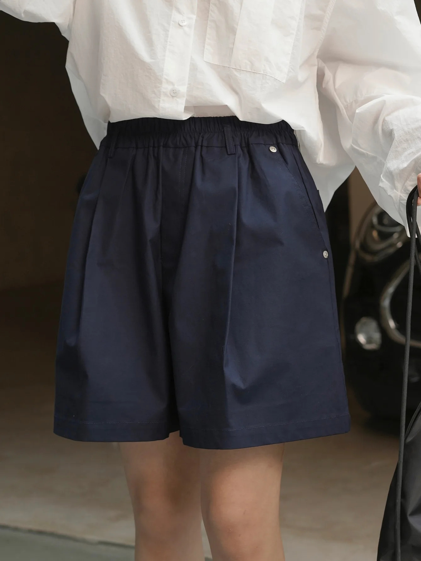Summer womens casual solid color high waisted loose shorts 240821
