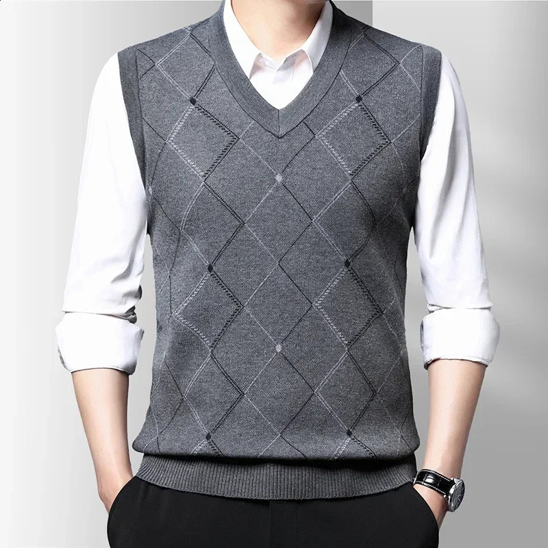 Mens Tank Top Business Casual Top Printed Knitted Sweater Tank Top Autumn Mens Wear 240821
