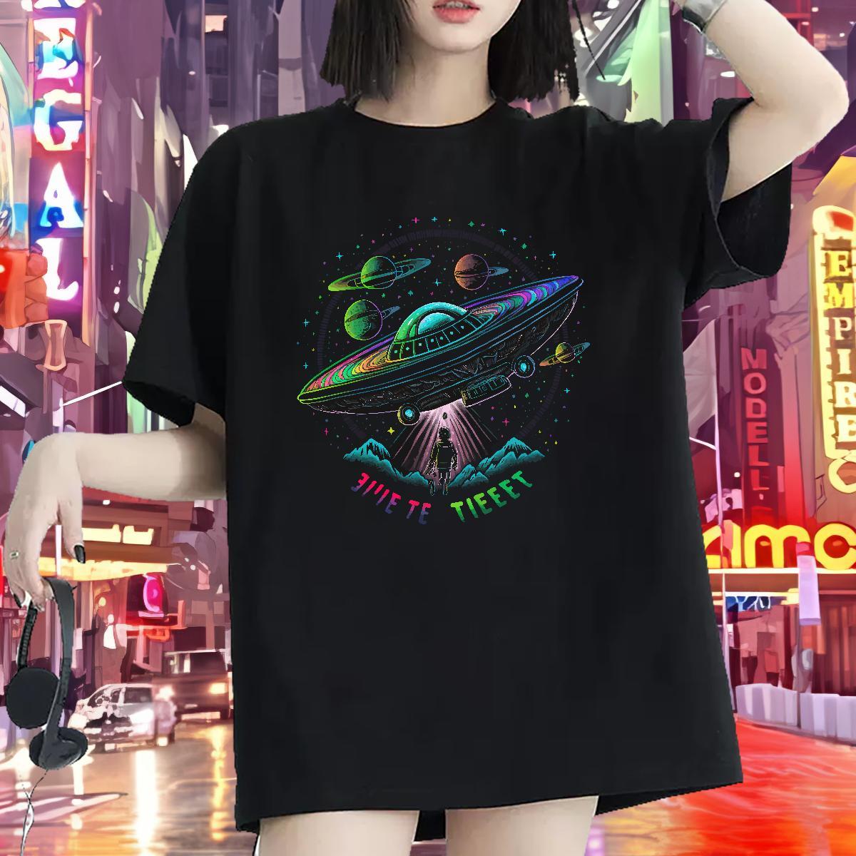 Fashion Casual Woman T Shirts Comfortable 100% Cotton 230g Woman Tshirt Custom Printed UFO Sports Casual Lady Tees