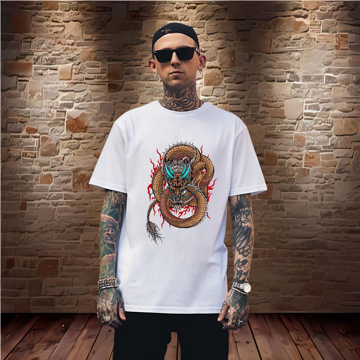 Cool dragon T shirt Hip Hop Men Tops Tees 230g Cotton New Designer O-Neck Short Sleeve DIY Logo Oversized Tops Shirt