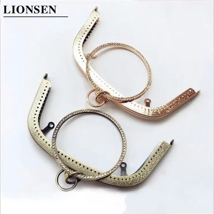 Lion 1 piece 18.5CM crystal ring metal wallet frame handle clutch bag accessories DIY kissing buckle lock embossed handbag hardware 240821