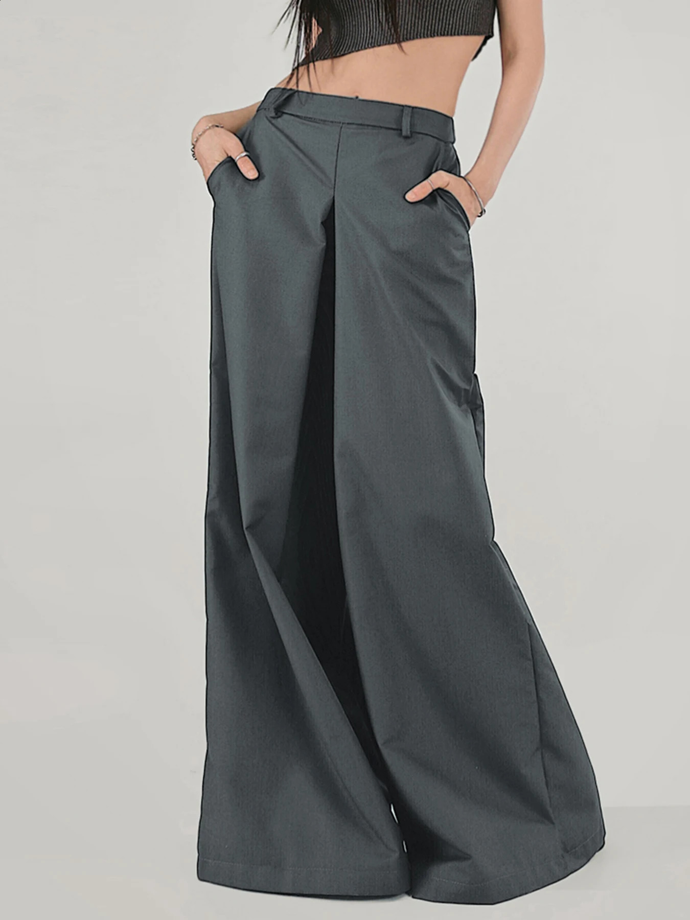 Rockmore Ladies Loose Suit Pant Mid Waist Wide Leg Pants Korean Fashion Baggy Trousers Female Office Wear Elegant Gray Pants 240821