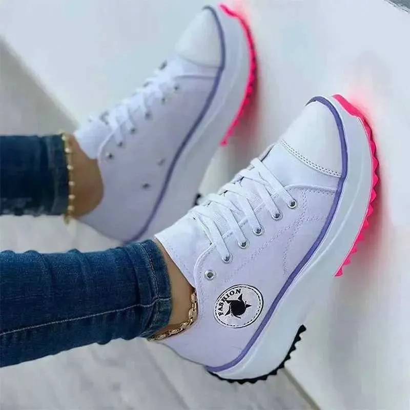 Casual Shoes Womens High-End Brand Sports Shoes Comfortable Breathable Ladies Canvas Shoes Casual Shoes Flat Lace Up for WomenL464