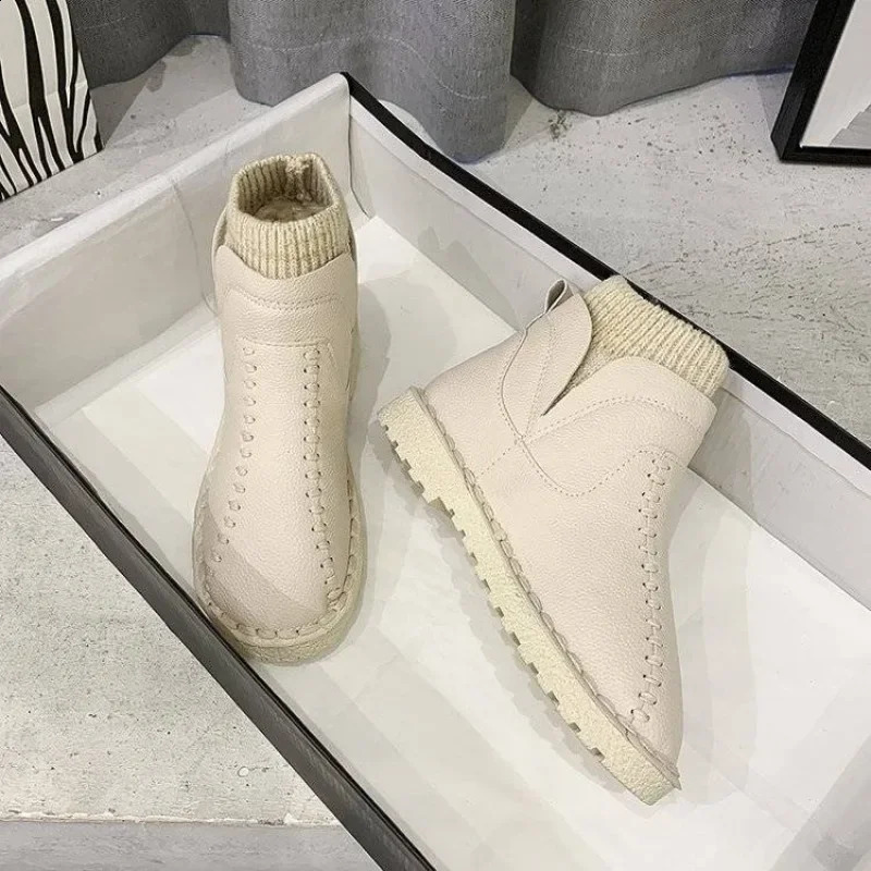 Ladies Snow Boots Black Sock Work Round Toe Female Shoes Elastic Comfrtable Sale Y2k 39 On Offer Stylish Pu Trend 240820