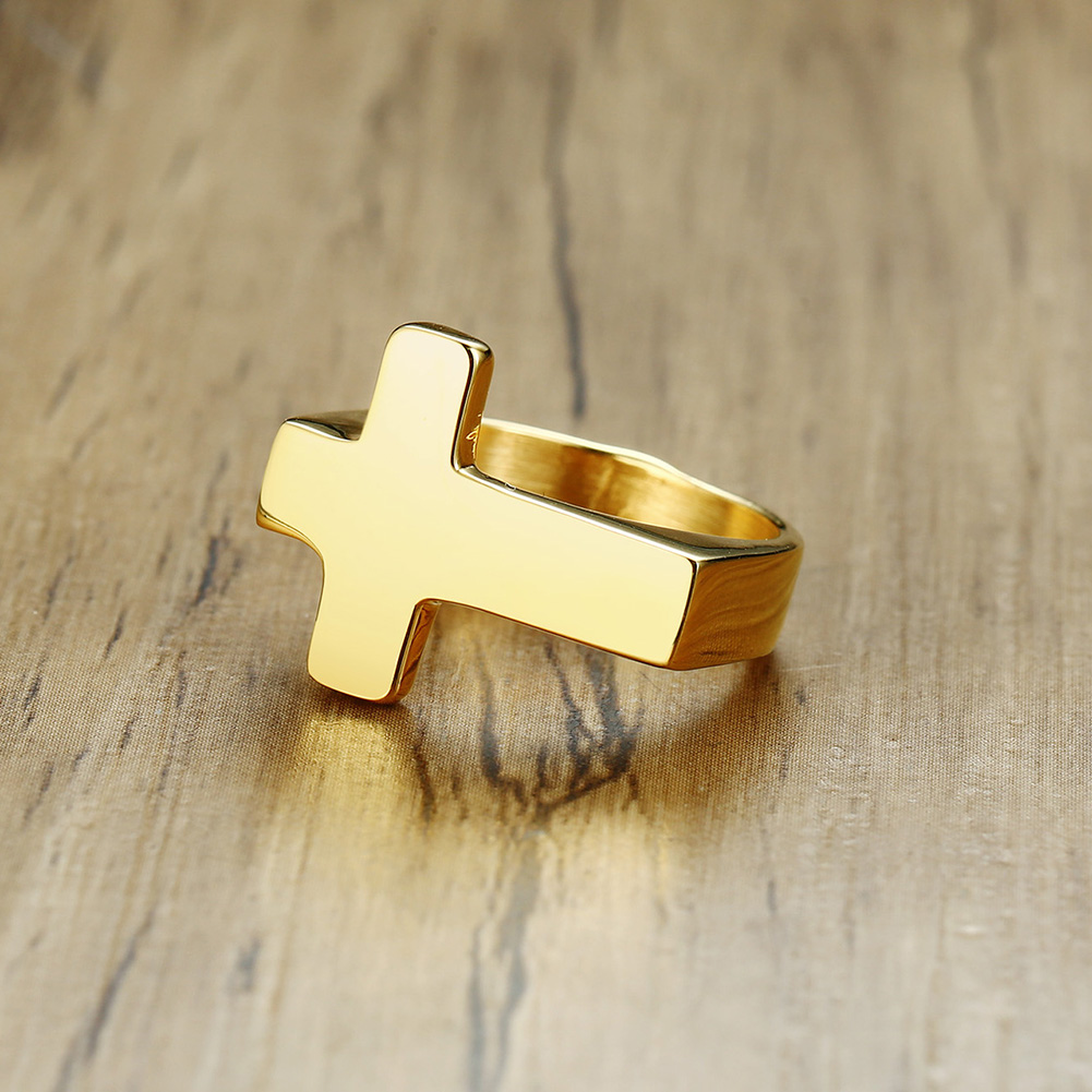 #7-#15 Classic Shiny Cross Ring Titanium Steel High Polished Women Mens Jewelry