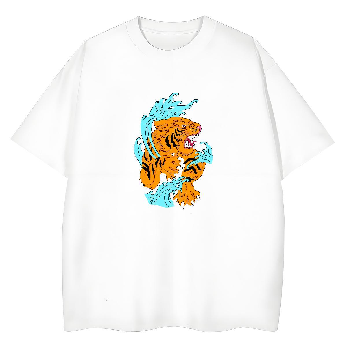 Brand T-Shirts Crew Neck 230g 100% Cotton Woman Tshirt Custom Print Oversized tiger Hip Hop Soft Tees Shirts