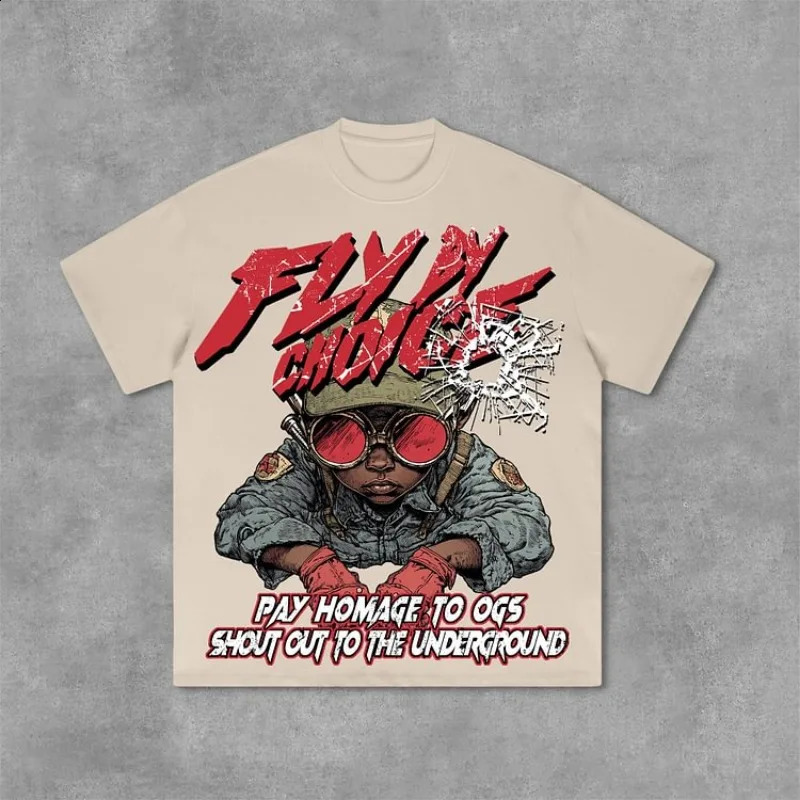 Fly by Choice Flame Boy Graphic Print Cotton Tshirt Mens Y2K Summer Short Sleeve Retro Oversized Womens Top 240822