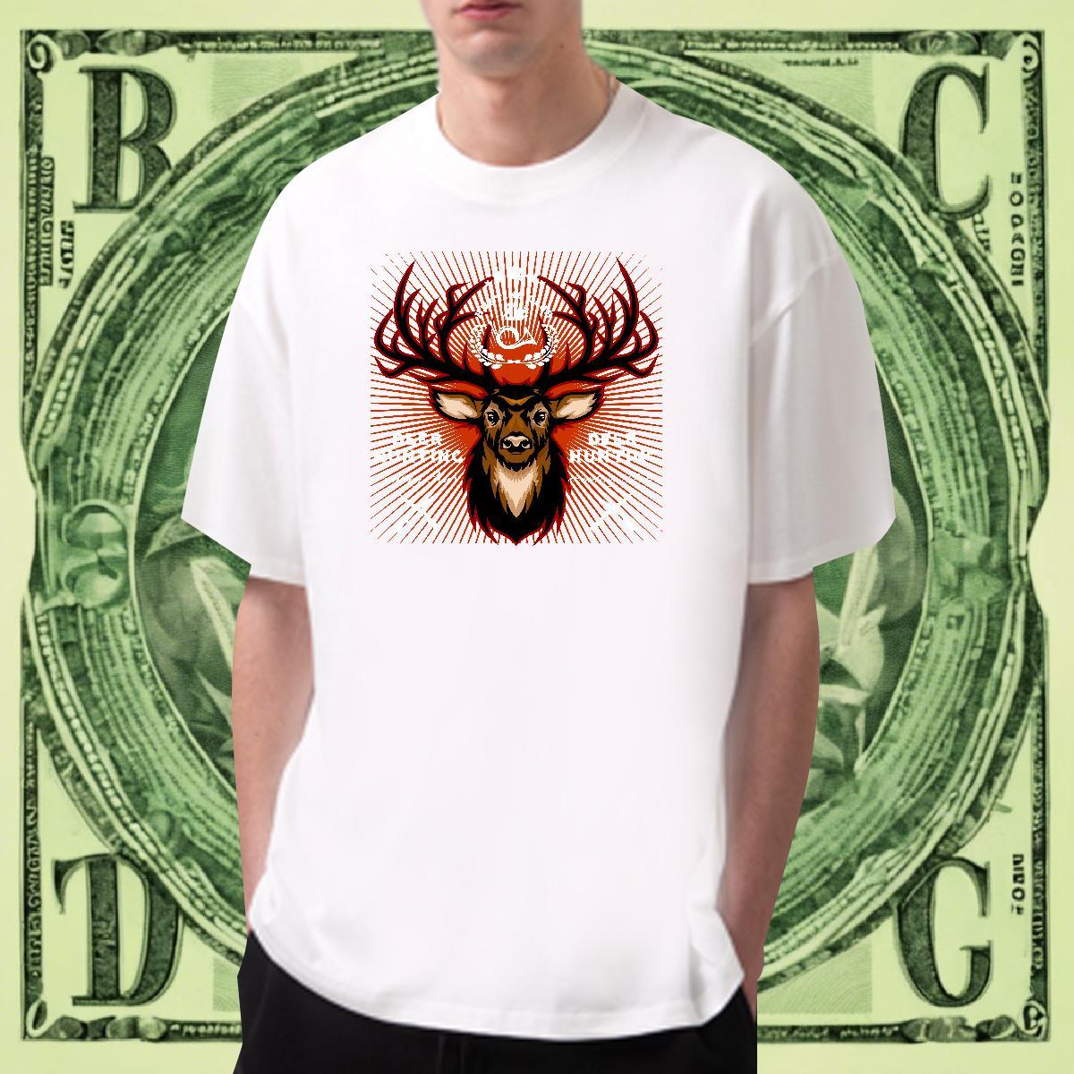 Brand Men Tees Anime Printing Street 100% Cotton 230g DIY Crew Neck Breathable deer T-Shirts for Men Fashion Design Wear