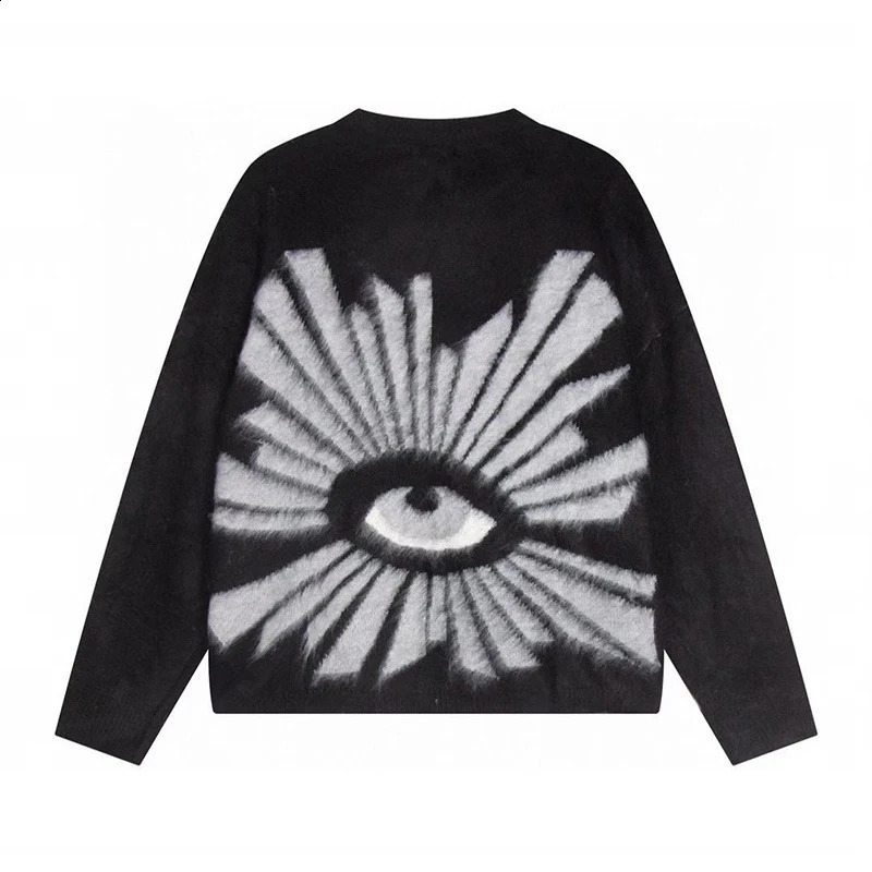 Autumn Winter Top Quality House of Errors Crewneck Knitted Sweater Mens 1 Label Couple Eye Jacquard Black Pullover 240821