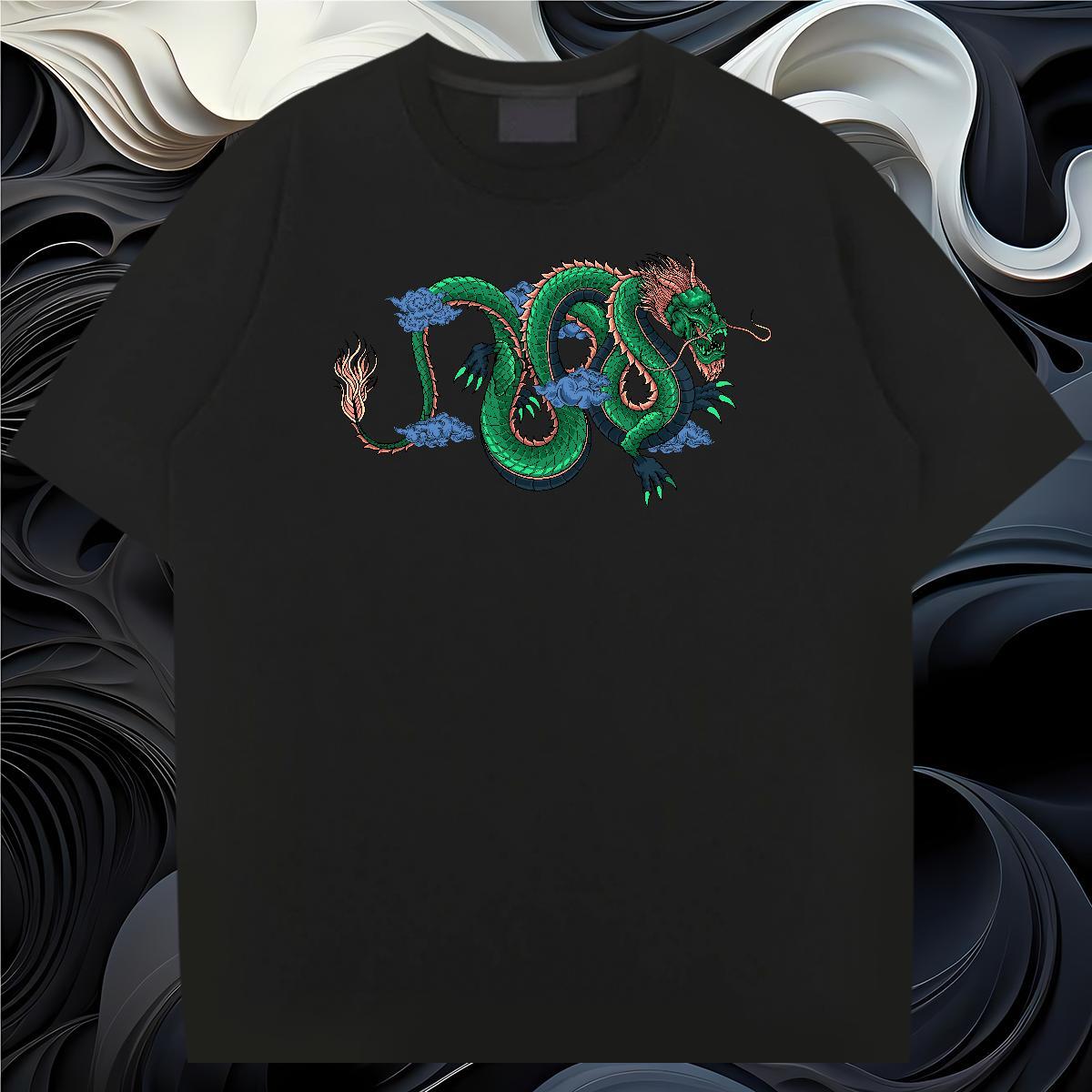 Stylist Casual Daily Wear Tshirts dragon Short Sleeve O-Neck 230g Cotton T shirt Comfortable DIY Anime Clothes