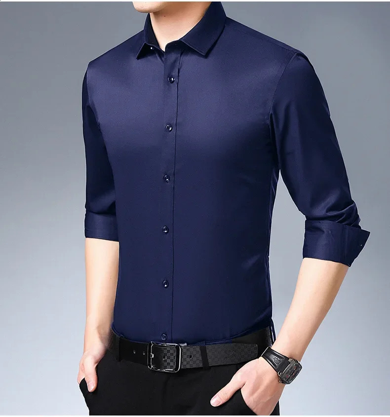 slim men;long sleeve shirt business shirt solid color men; Korean casual men;s high sense.collared shirtmens winter shirts 240822