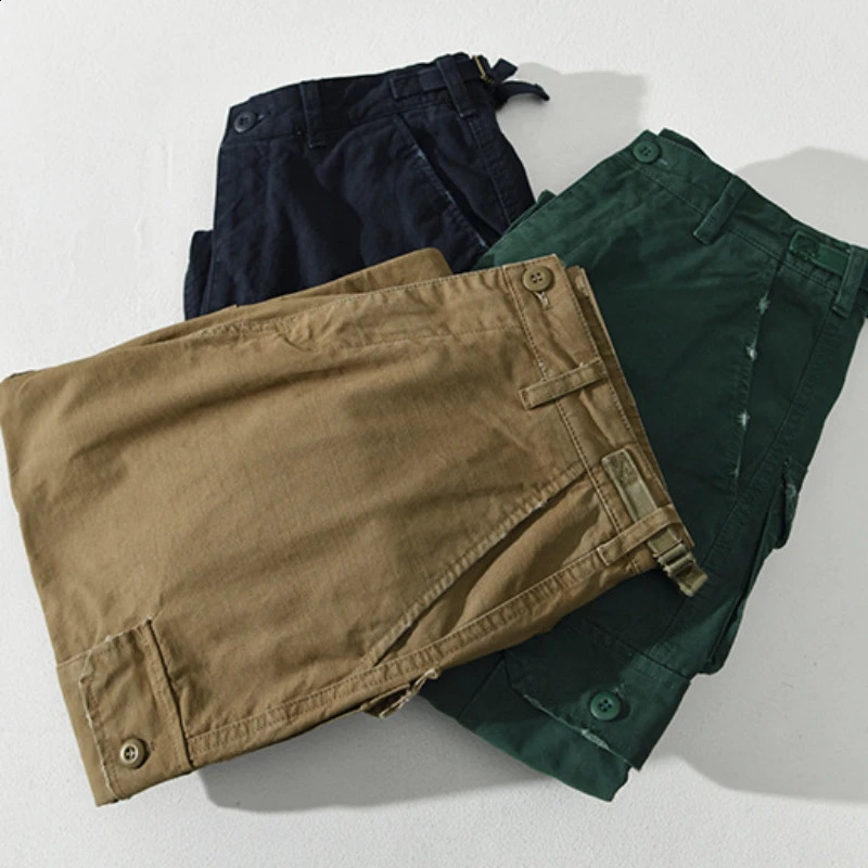 Spring 100% Cotton Mens Casual Pants Retro Large Pocket Street ATZ650 240821