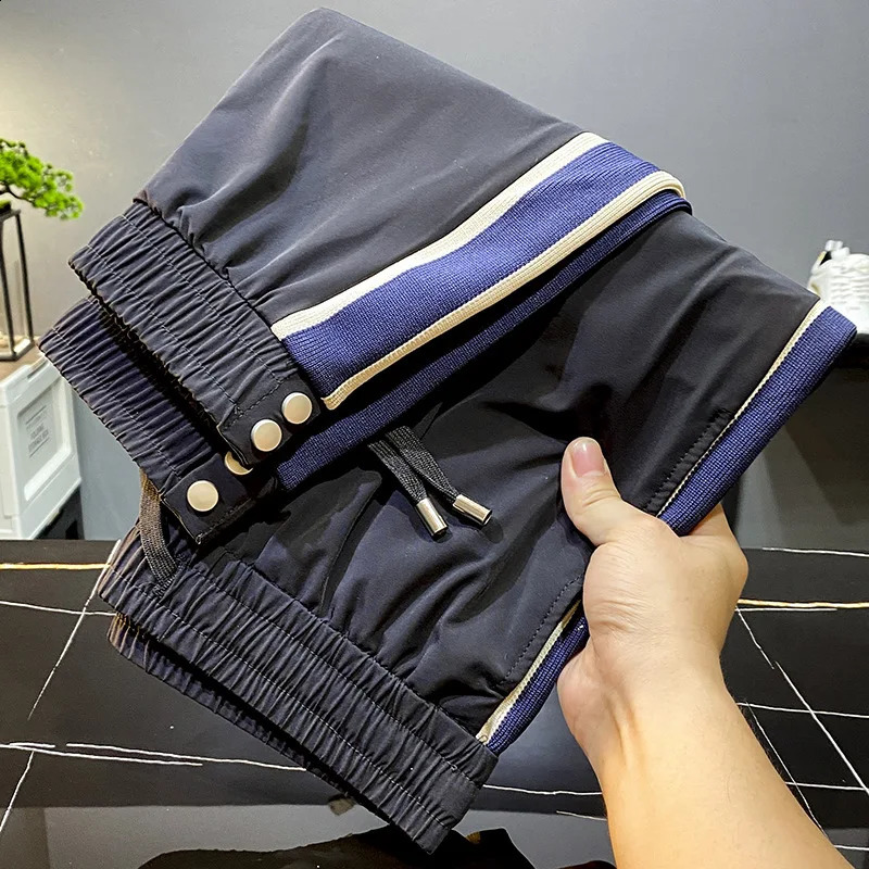 White silk thin casual pants mens summer slim fit fast drying sports transparent loose tapered cut 240823