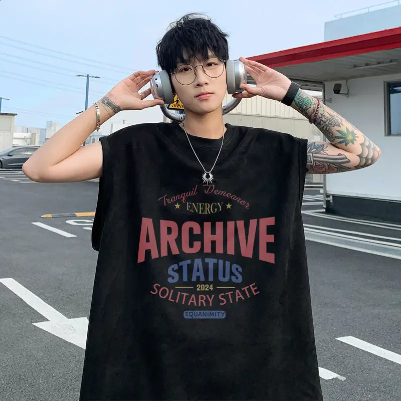 Summer Mens Suede Sleepless Tshirt Versatile Tank Top in Trend Couple Suit y2k 240822