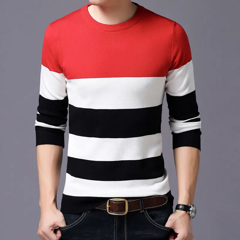 Fashion Oneck patchwork knitted casual sweater mens clothing autumn item super large Korean floral full matching warm top 240821