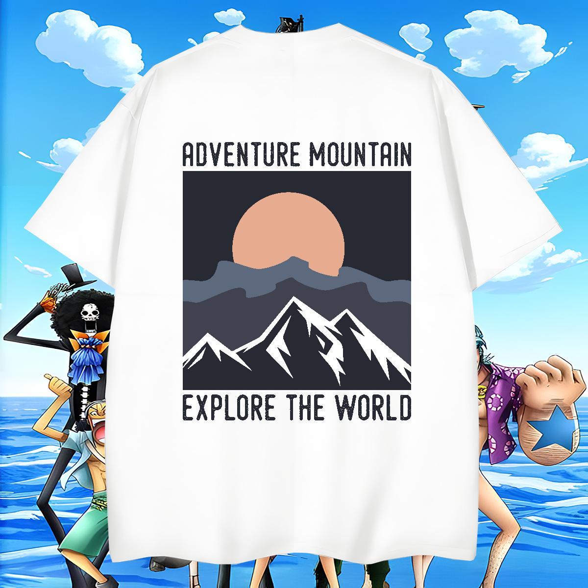 Loose Men Tops Tees Anime Printing Street 230g 100% Cotton Custom Cartoon Breathable Crew Neck mountains T Shirt For Man Fashion Design Top Tees