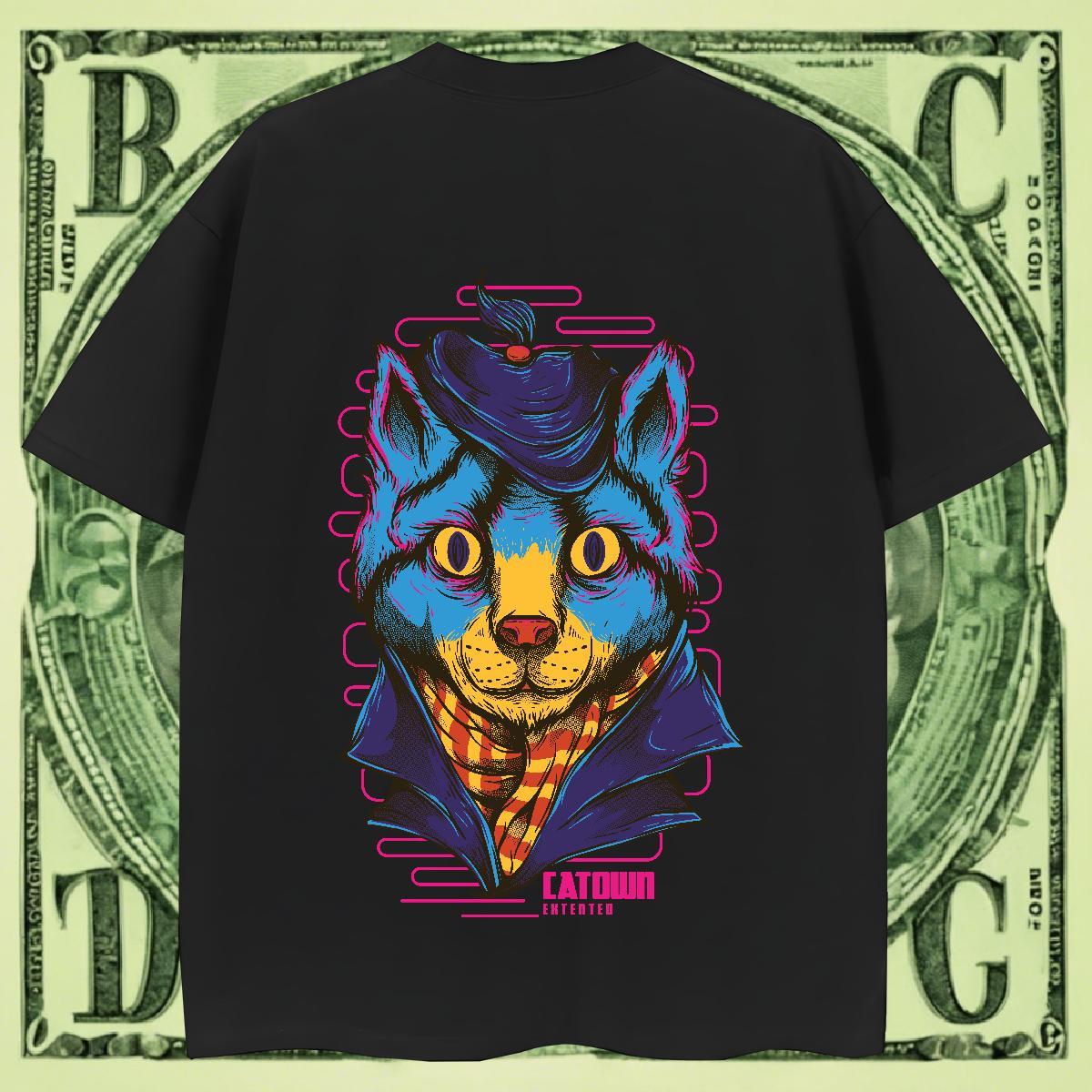 Soft Couples T Shirts Anime Printing Street 100% Cotton 230g Oversized 4XL O-Neck Short Sleeve Blue cat T Shirts Men Fashion Designer Clothings
