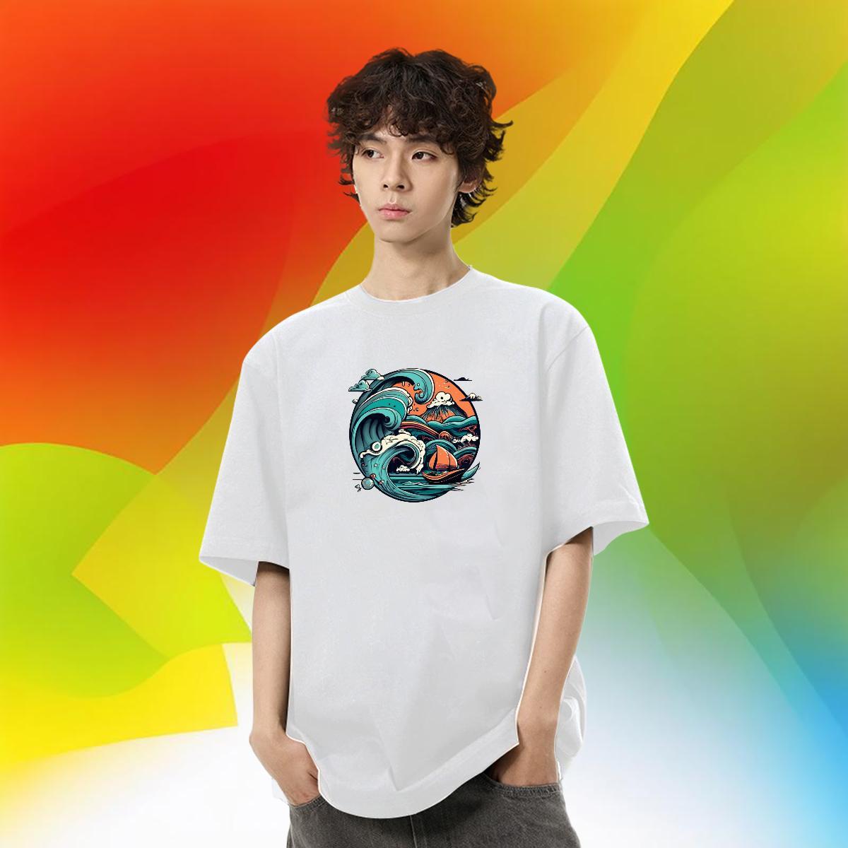 Soft Men Tees Daily Outfit 100% Cotton 230g Custom Anime Breathable Short Sleeve beach T shirt New Top Tees