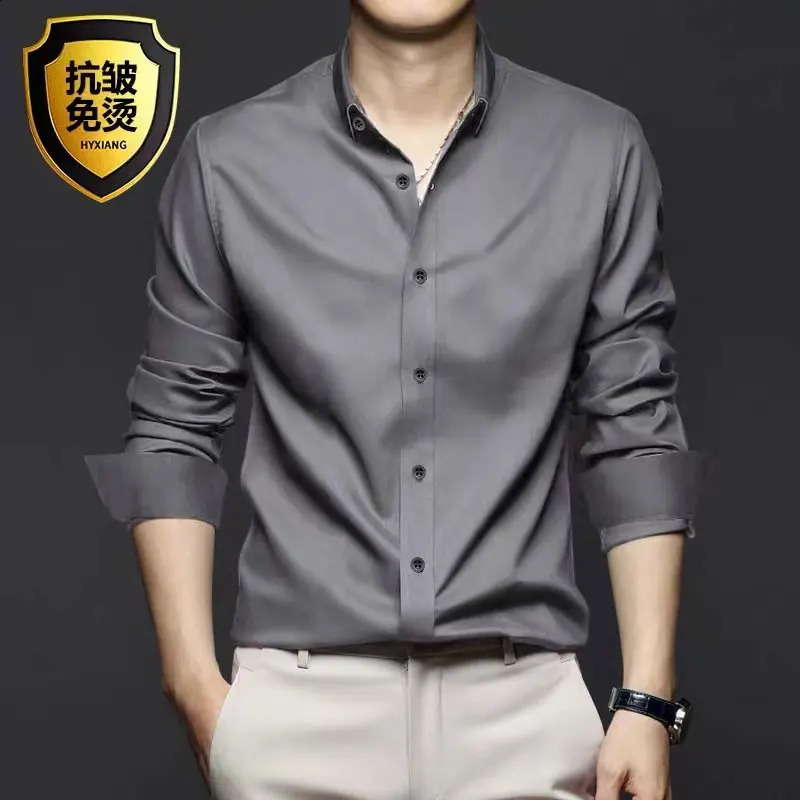 Mens shirt formal long-sleeved business casual work clothes solid color high-quality thin free ironing breathable fashion slim 240822