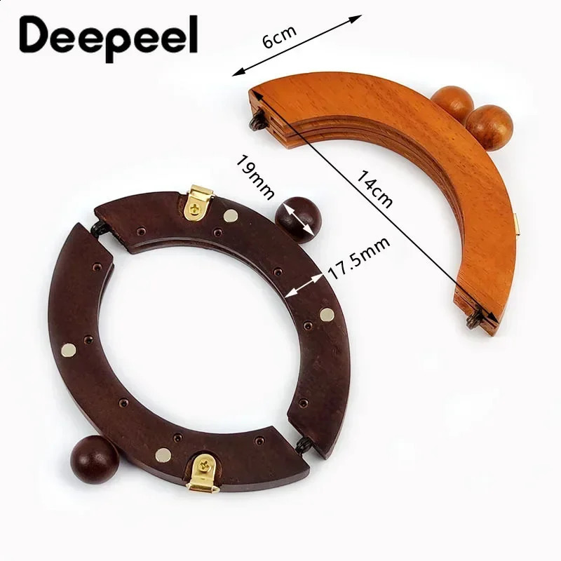 1 piece of deep leather wooden bag handle wallet lock wallet frame sewing bracket DIY wallet handle kiss button making bag accessories 240821