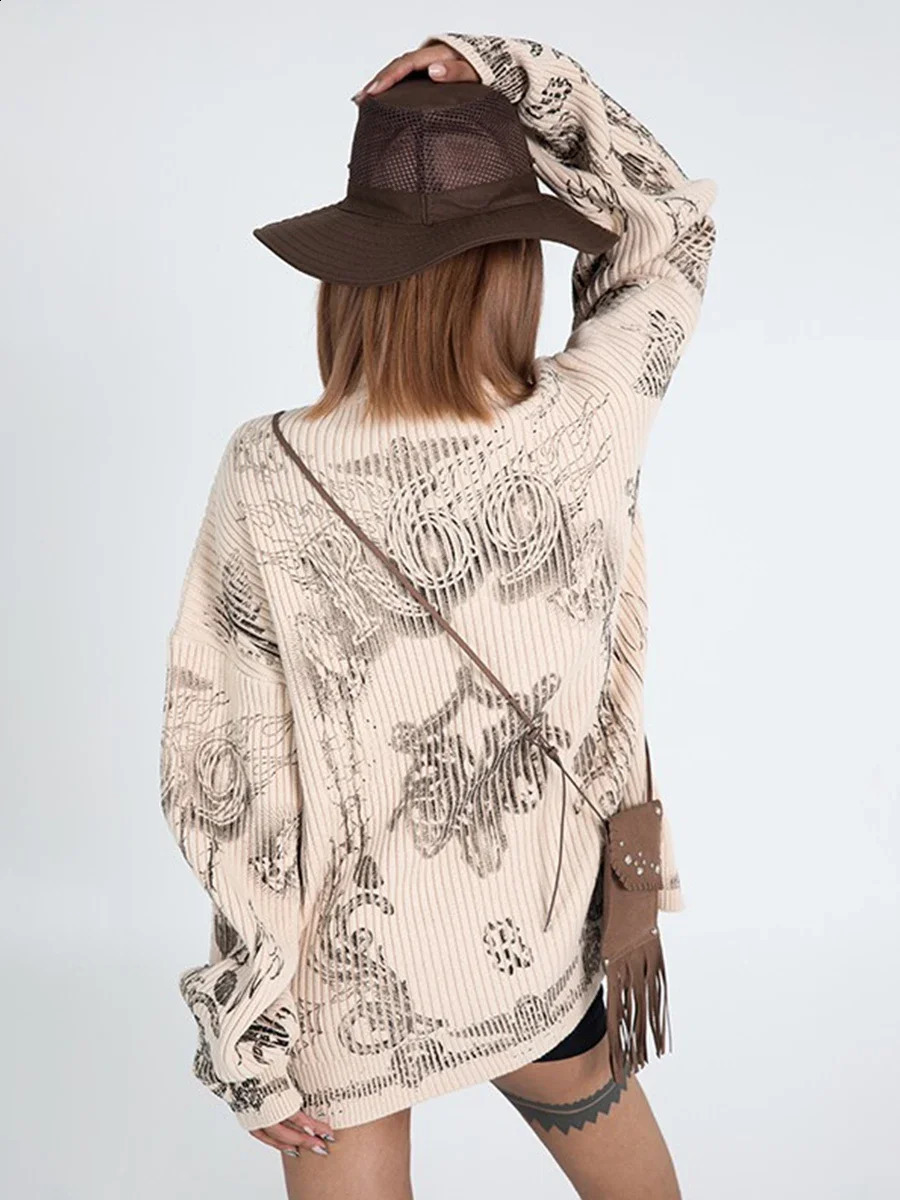 R69 Scorpion Graphic Knitted Sweater Mens Extra Large Autumn Korean Fashion Pullover Harajuku 240821