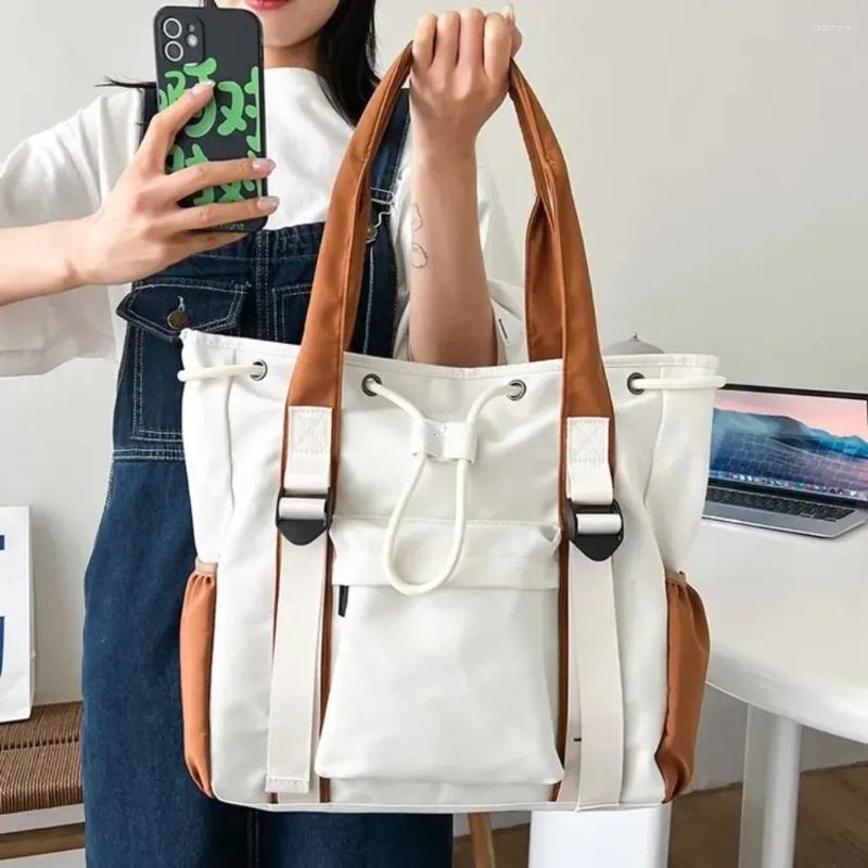 2025 NEW Drawstring Splash Proof Nylon Fabric Shoulder Crossbody Bags For Women Multi-pocket Large Capacity Student Book Handbag