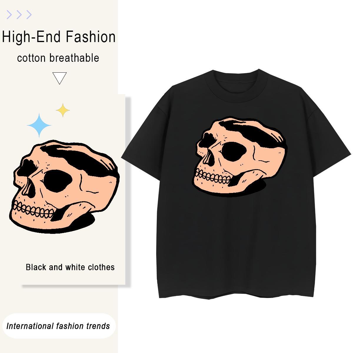 TOP Quality T Shirts Women 230g 100% Cotton Crew Neck Breathable Daily Wear skull Tshirt for Man Woman 5A Cartoon Printing L-4XL Top Shirts