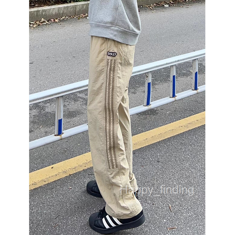 Korean Style Striped Pants Mens Summer New Quick Drying Work Pants Straight Leg Sports Casual Long Pants