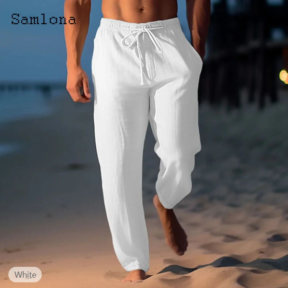 America and Europe Fashion Leisure Cotton Pants Solid White Ankle-Length Trouser Plus Size Men Casual Drawstring Sweatpants 240822