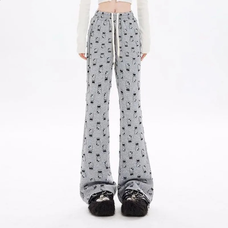 QWEEK Y2K Cartoon Print Sweatpants Women Cute Kawaii loose Casual Drawstring Wide leg pants Streetwear Harajuku High Waist Pants 240821