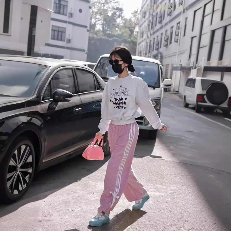 Bow Tie n Women Pant Y2k American Casual Straight Wide Leg Sweatpants Korea Harajuku Vintage Loose Trousers Spring Autumn 240821
