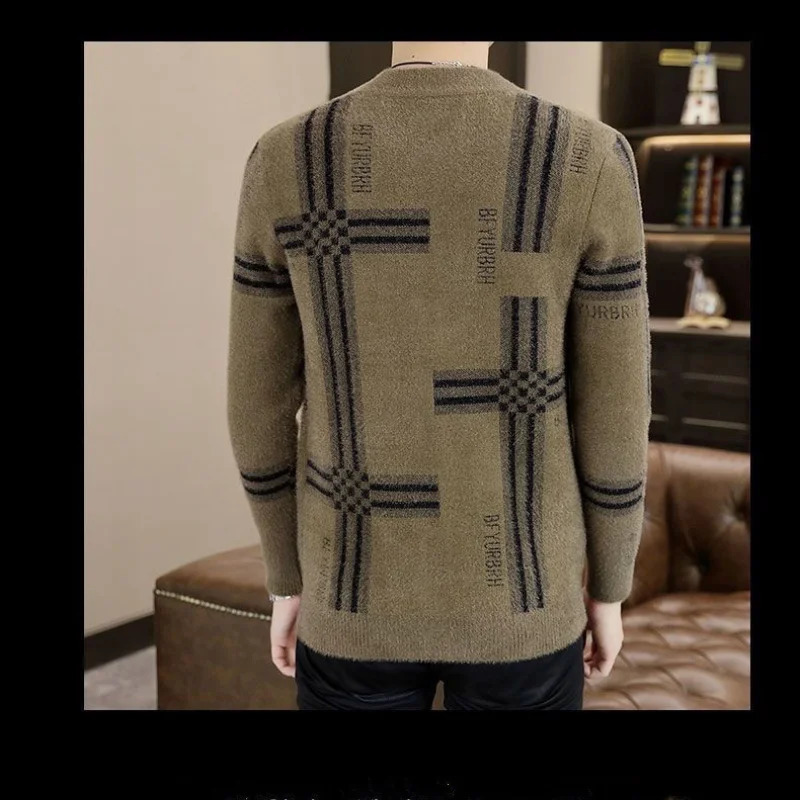 Mens Clothing Temperament Versatile Autumn and Winter Korean Version Fashion Zipper Print Round Neck Long Sleeve Sweater 240821