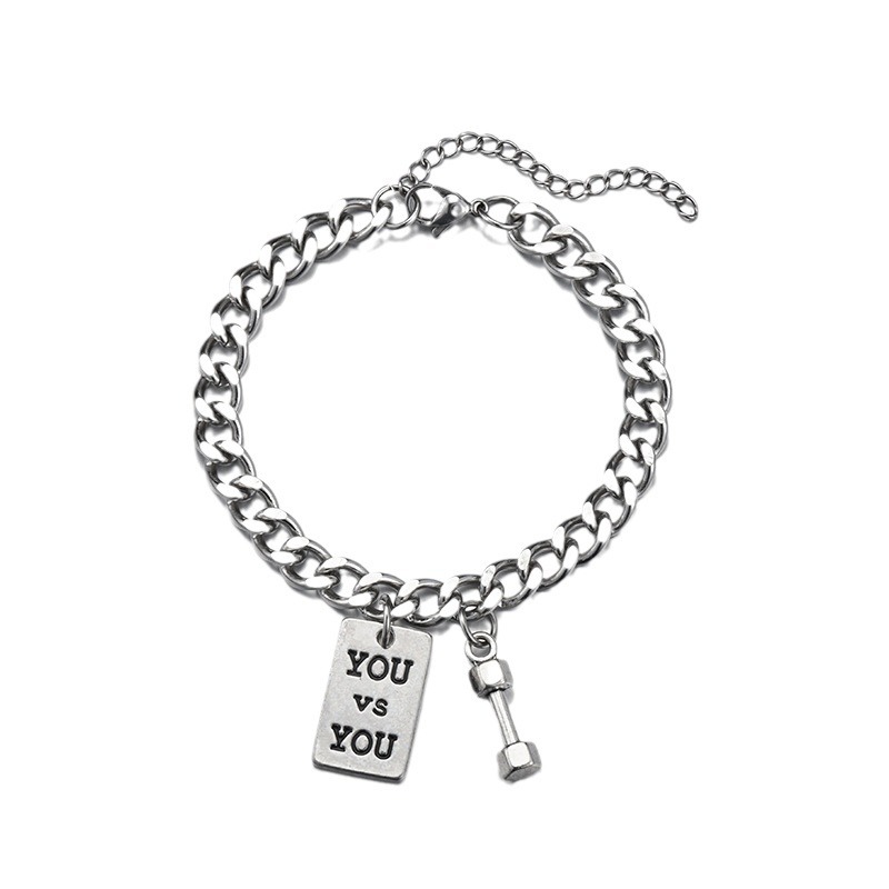 Hip hop bracelet, sports fitness dumbbell, titanium steel letter tag bracelet, unisex