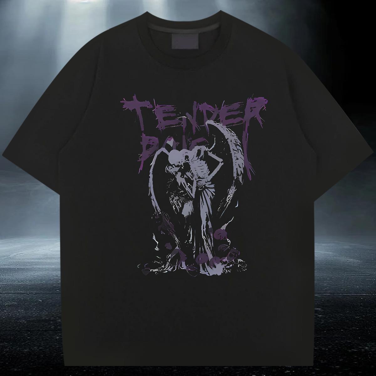 Soft Tshirts High Street Hip Hop 230g Cotton Black Oversized Breathable Short Sleeve skull T-Shirts 2024 DIY Top Tees