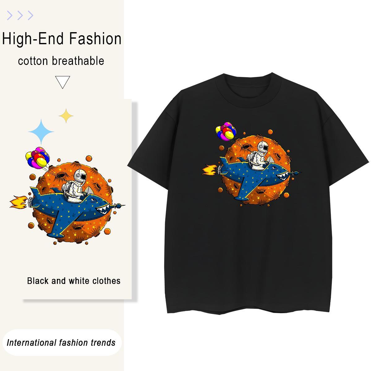 Soft Woman Tshirt 230g 100% Cotton cosmonaut Casual Women T Shirts O-Neck Short Sleeve Custom Print Plus Size Tee Shirt