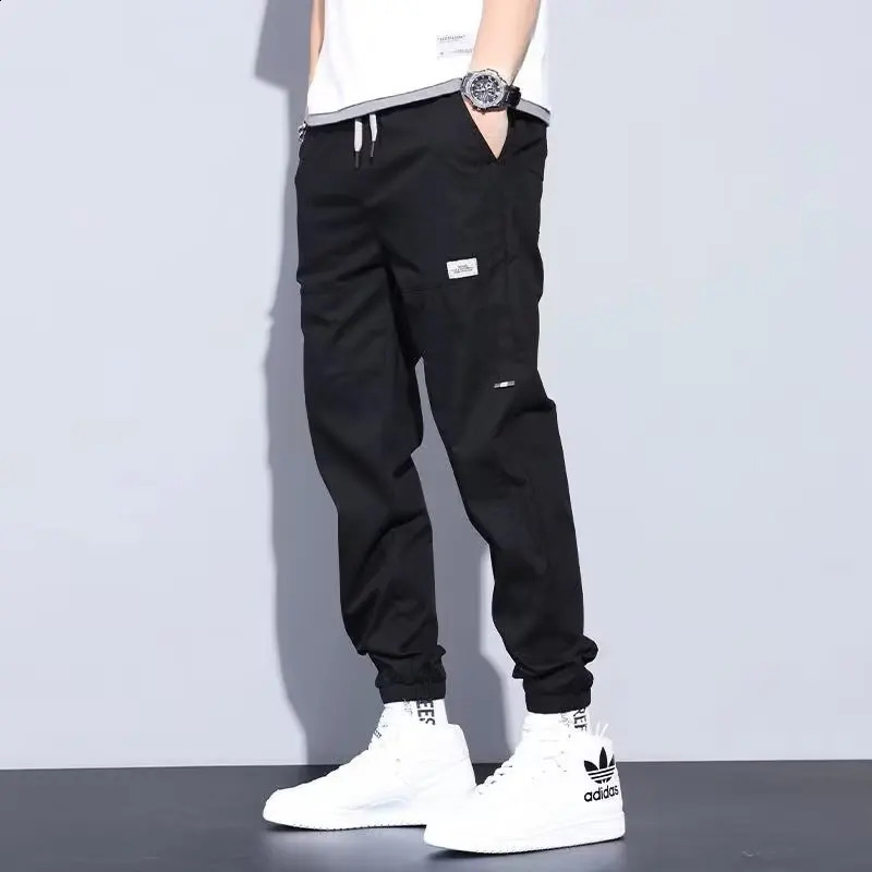 Trend Solid Color Spring Men Loose Bound Feet Work Pants Fashion Youth Solid Color Large Size Casual All-match Pants 240822