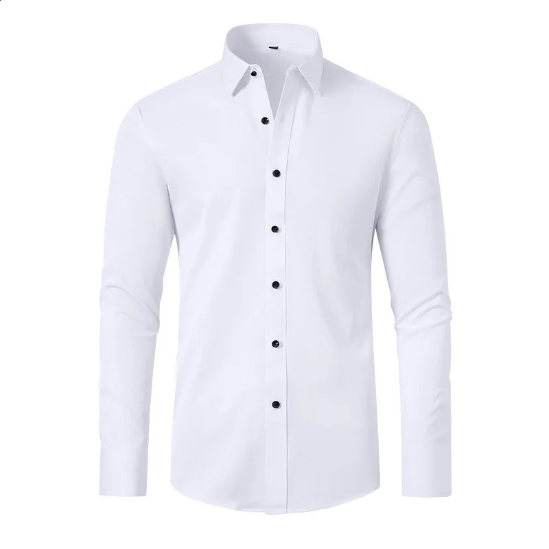Slight Elasticity Mens Long-sleeved Business Casual Shirt Solid Color Slim Non Iron Dress Shirts Plus size 240822