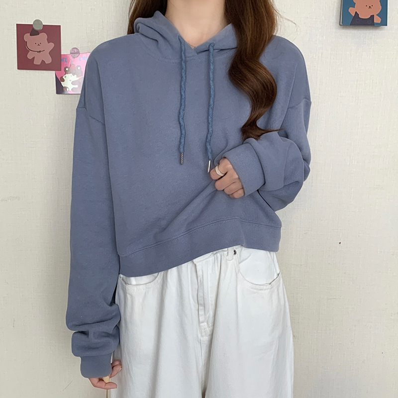 College solid color simple loose slimming short long sleeved sweatshirt for women Spring and Autumn new style pullover hooded top dongdumaoyi