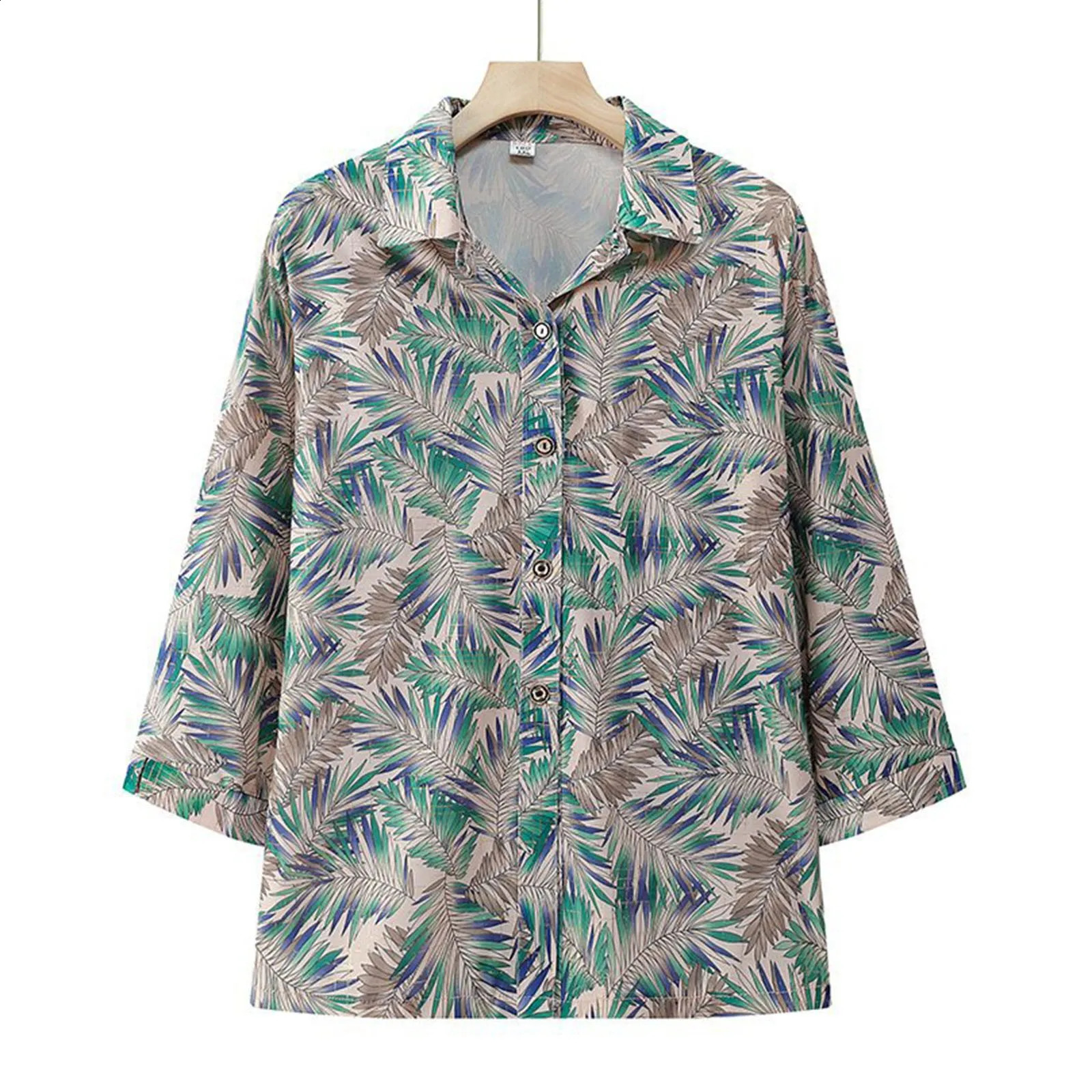 Autumn Bohemian style womens chiffon shirt retro leaf print lapel long sleeved top 240822