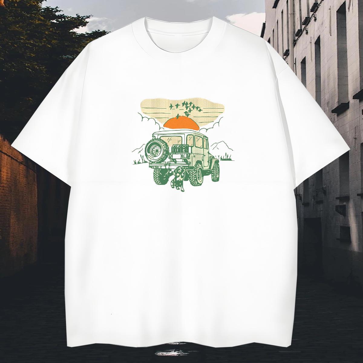 Popular Tshirt for Man Woman Outdoor 230g Cotton Anime Print Crew Neck Breathable car T-Shirts for Men New Designer Polos