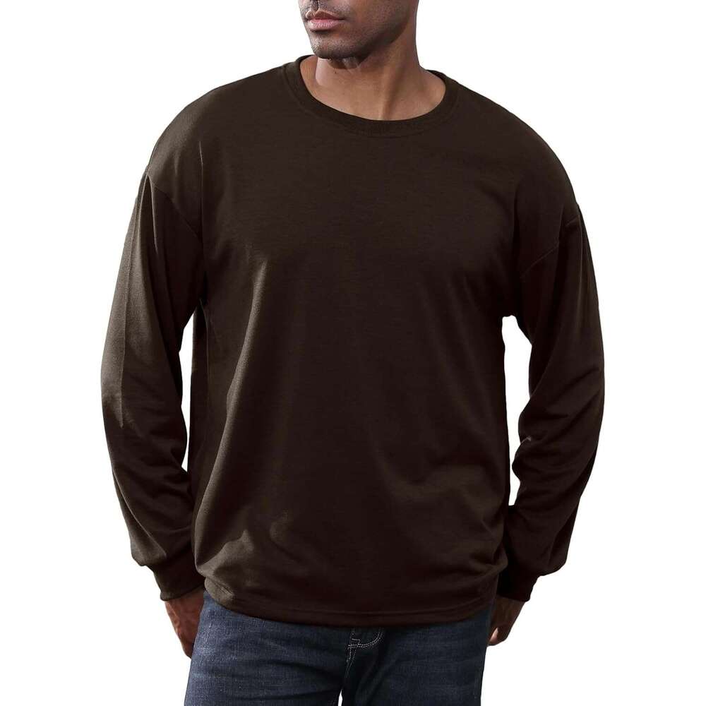 Long Sleeve Shirts for Men sweatshirt Mens Fashion Loose Fit T-Shirt Crew Neck Workout T Athletic Lightweight Long Sleeve Shirt Tee Streetwear Casual 