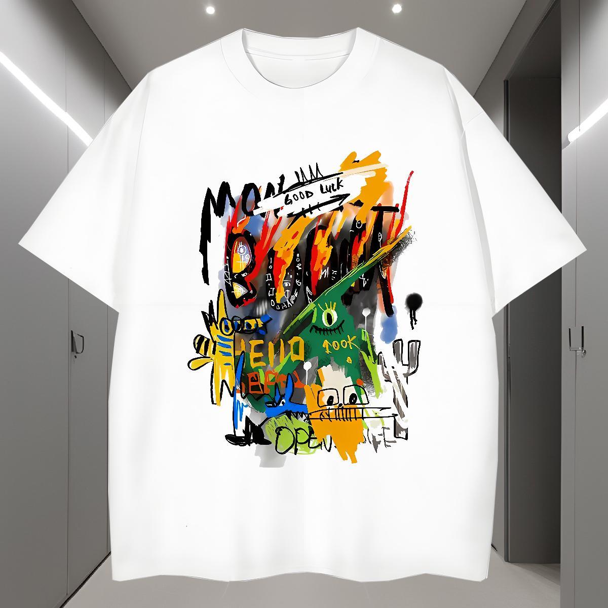 Classic Men Tshirts 230g Cotton Casual Daily Wear graffiti Breathable T Shirt For Man Popular Cartoon Printing L-4XL Tees