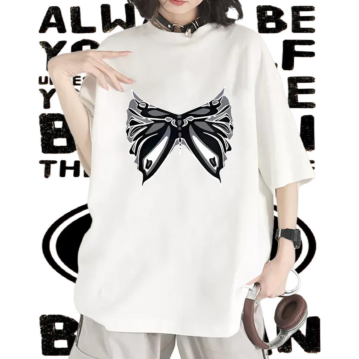 Fashion New T Shirt For Woman 100% Cotton 230g Breathable Short Sleeve Street Wear bowknot Unisex Tshirts Soft Custom Printed Top Shirts