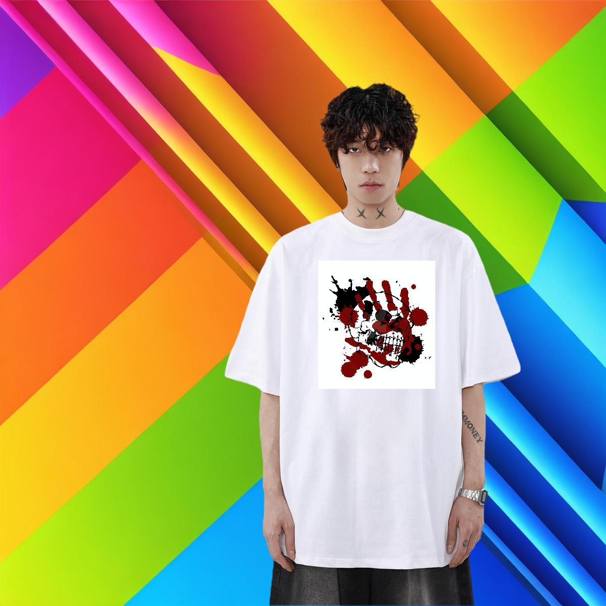 Factory Direct Anime Printing Street Men Tees scary Short Sleeve O-Neck 230g Pure Cotton T-Shirts for Men Comfortable Black Oversized Clothings