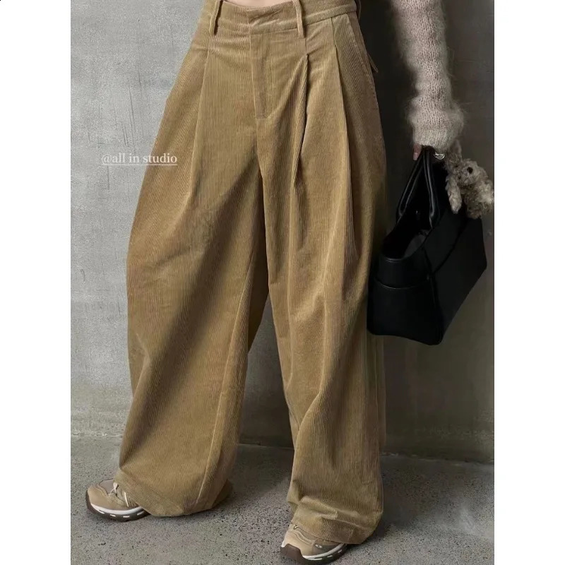 Deeptown Vintage Y2k Women Corduroy Pants Harajuku Oversized Wide Leg Trousers High Waist Baggy Korean Fashion Autumn Casual 240821