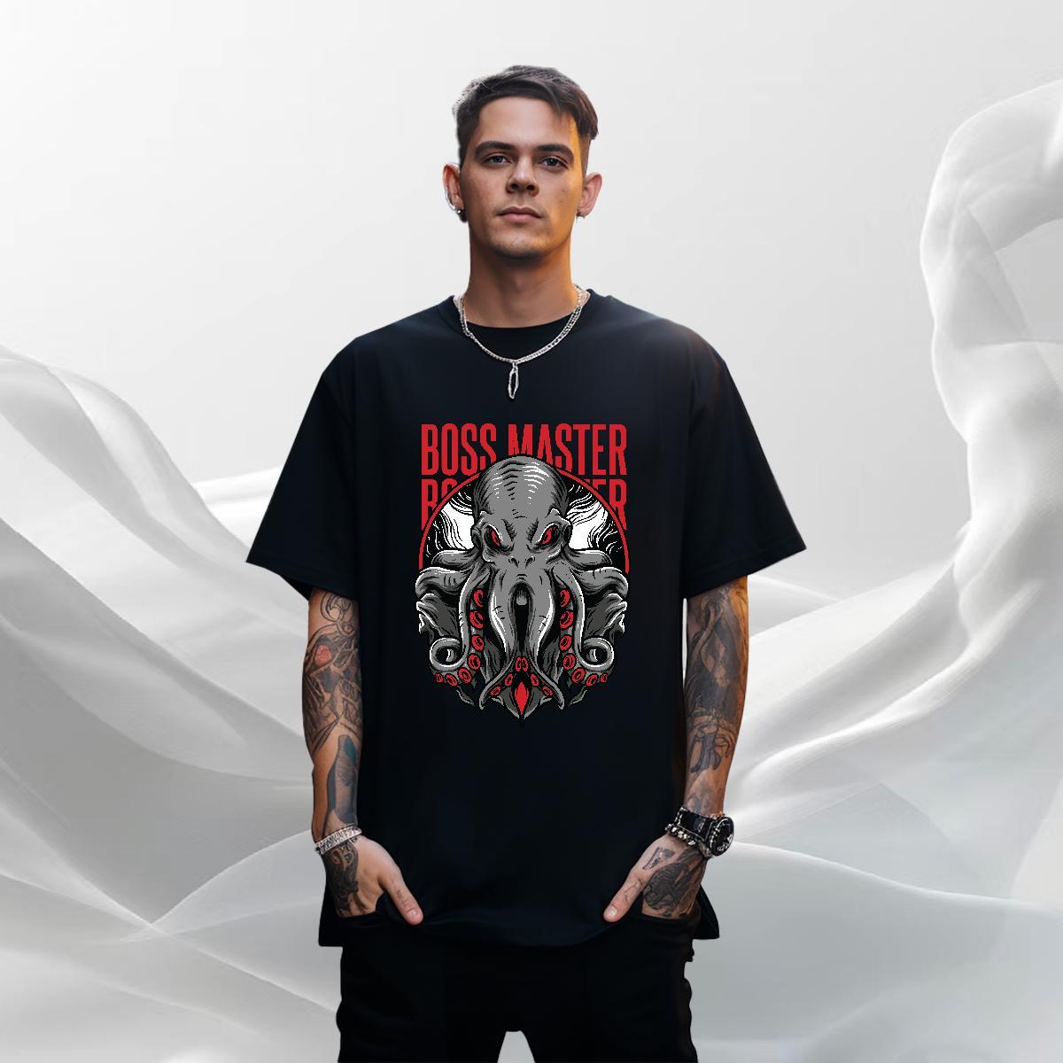 Cool Men Clothes T-Shirt Summer Casual 230g Cotton DIY Logo Oversized Breathable Soft Terror octopus T shirt New Designer Wear