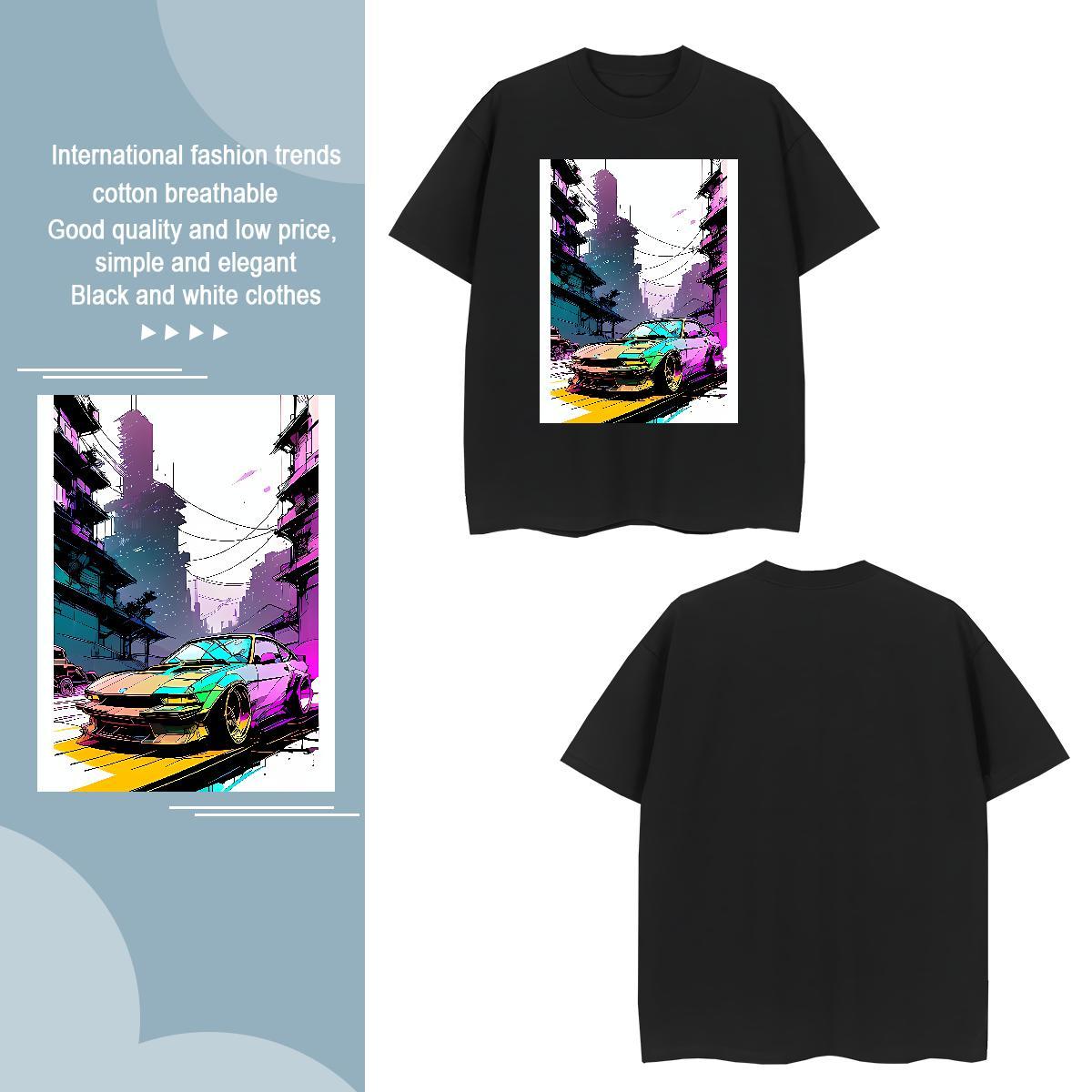 TOP Quality car T shirt Anime Printing Street Couples T Shirts 230g Cotton Customized O-Neck Short Sleeve DIY Logo Oversized Top Tees
