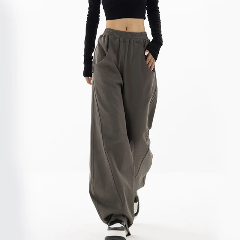 Zoki Fashion Bf Oversize Sweatpants Streetwear High Waist Women Loose Y2K Wide Leg Pants Korean Vintage Pockets Casual Trousers 240821